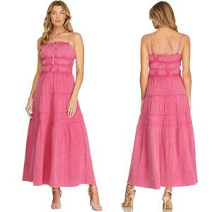 607 SHE+SKY Cami Washed Gauze Pink Tiered Maxi Dress